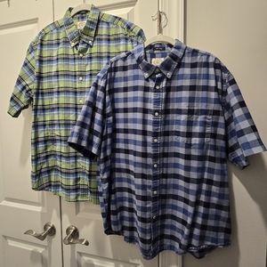 BUNDLE Two (2) St. John's Bay Button-up Short Sleeve Shirts XL Blue & Green